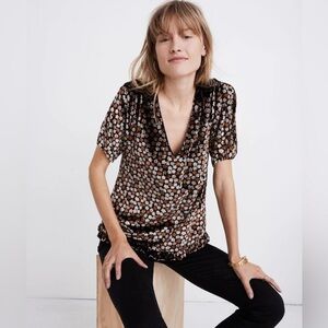 Madewell Black Floral V-Neck Puff Sleeve Blouse